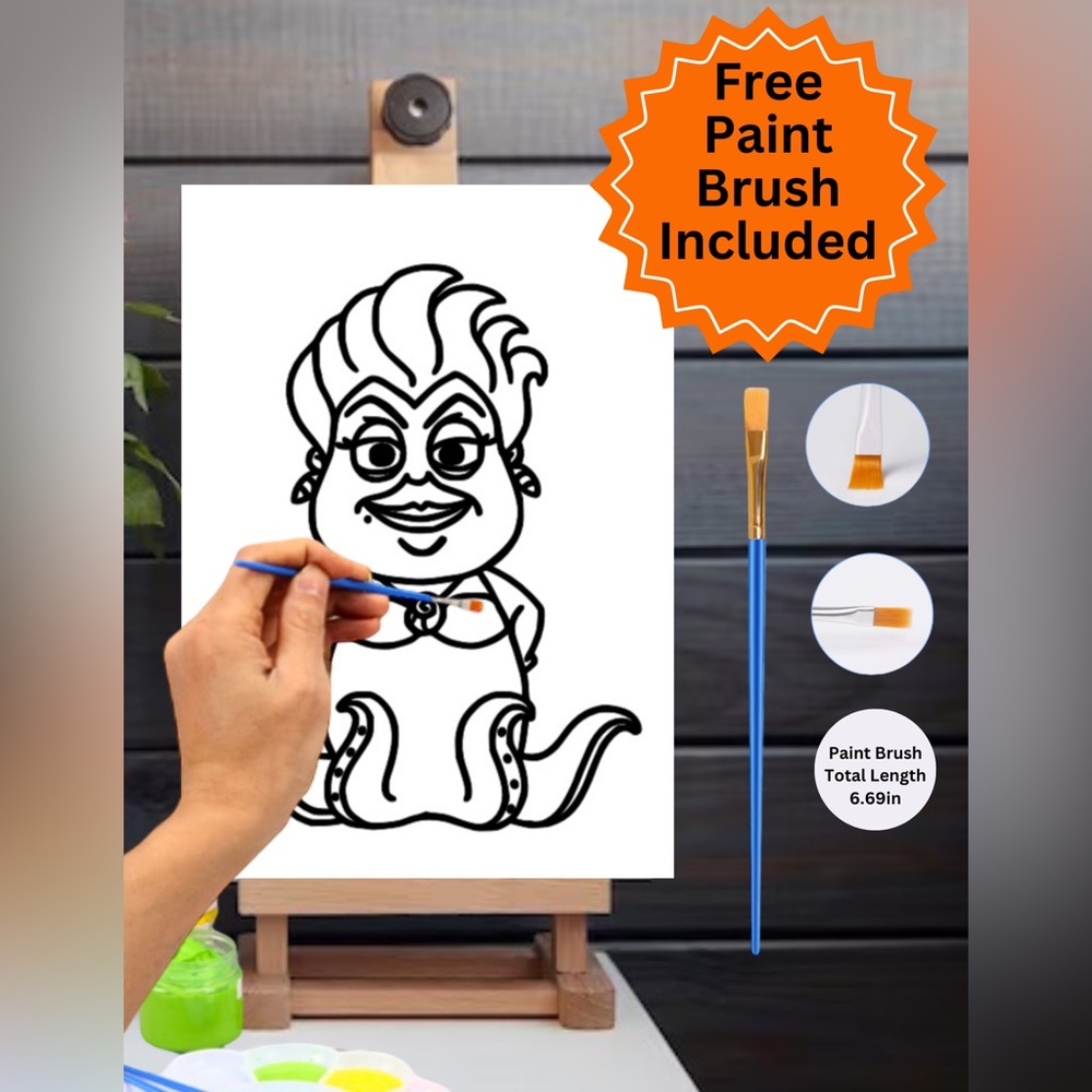 Paint Your Own Ursula Cartoon Canvas, Sip and Paint Canvas, DIY Gift